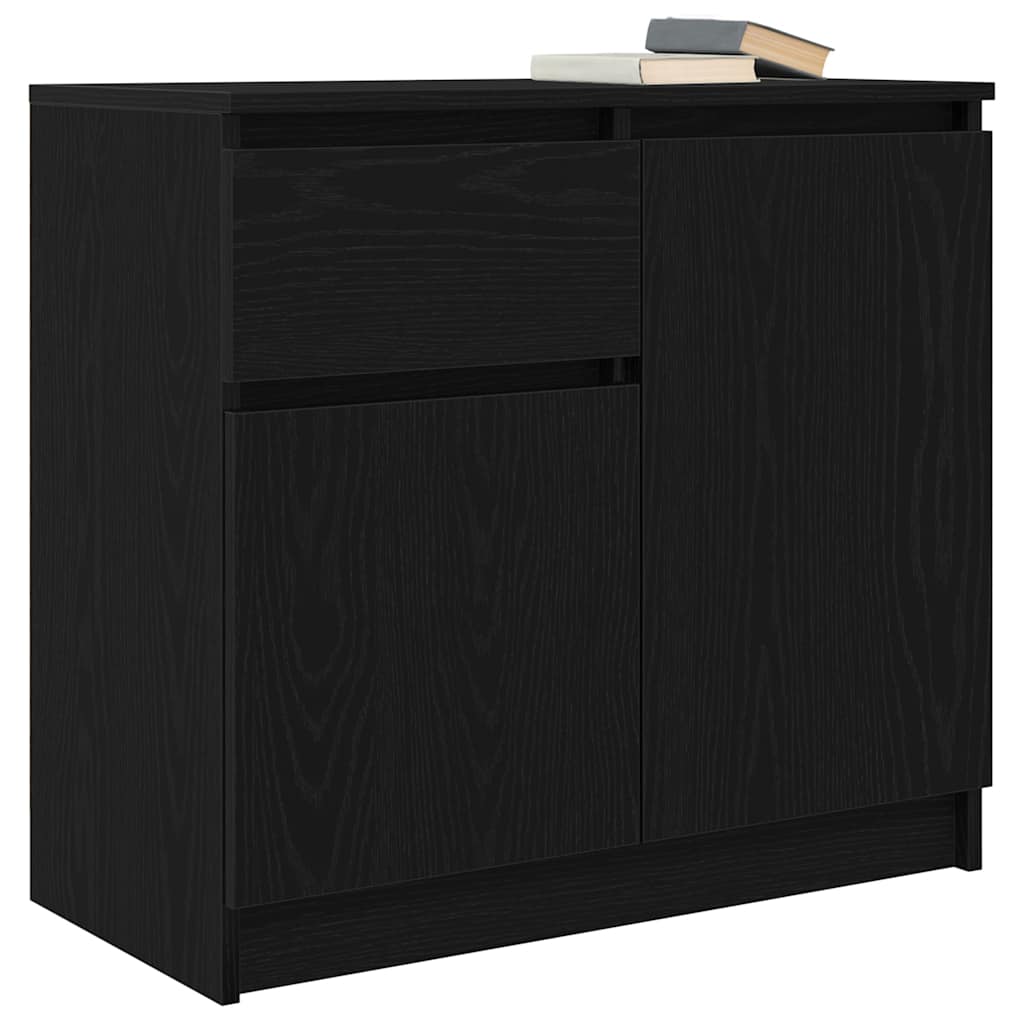 Sideboard with Drawer Black Oak 71x35x65 cm Engineered Wood